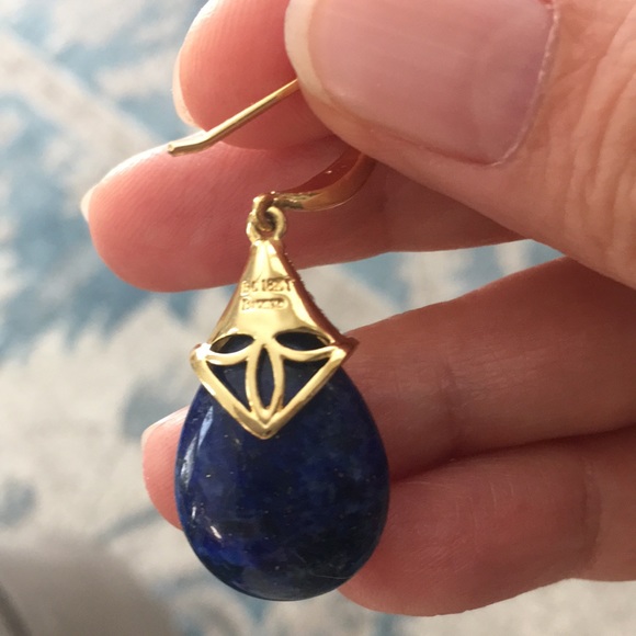 18K gold plated bronze lapis earrings - Picture 4 of 6